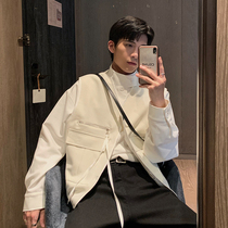 Hualun Spring and Autumn Collarless Outer Wear Overalls Vest Men Trend Personality Versatile Horse Clip Vest Sleeveless Jacket Jacket