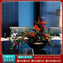 Hotel Round Table Turntable Emulation Flower Table Flower Pendulum Flowers Tea Room Tea House Middle Swing Piece Fake Flowers Furnishing High-end Dining Room