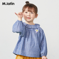 Maradin Children's Wear Children's Children's Long Sleeve Shirt 2021 Spring and Autumn Dress New Lotus Collar Flower Weaving Label Shirt