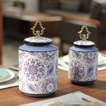 Light Luxury American ceramic storage tank with cover ornaments Sample room Soft ins wind kaleidoscope storage decorative jar