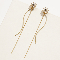 s925 silver needle flower earrings Femininity fashion drop earrings A two-wearing long tassel face thin super fairy ear line