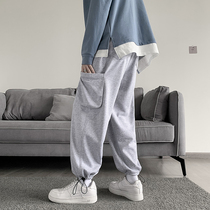 Port Wind Ins Day Series Big Pockets Casual Pants Male Korean version trendy relaxation Chauffaters ruffles Bunch Foot Sports Swepants