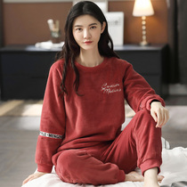 Coral Suede Pajamas Woman Winter Plus Suede Warm Long Sleeves Big Code Suit Autumn winter Thickened Flannel Suede home clothes