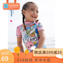 upf50 Korean version of children swimsuit girl cartoon graffiti swimsuit in children conjoined sunscreen beach surf