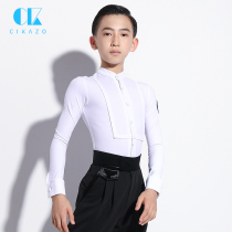 Male Child National Standard Latin Dance Competition Suit White Conjoined Standout Fashion New Less Children Handsome Show Dress