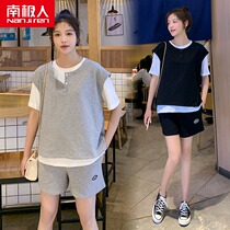 Antarctic pregnant women summer suit casual short pants jacket three-piece maternity Net red suit summer thin