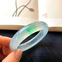 Ice species floating flower jade bracelet round bar old pit Burmese clear water floating green positive ring jade bracelet A-grade jade monopoly