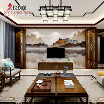 Chinese TV background wall tile living room modern minimalist art solid wood lattice border decorative modeling film and television wall