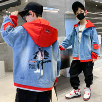 Boy Lian Hat Cowboy Jacket Spring Autumn 2022 New Foreign Air Trendy Childrens Trendy Spring Clothing Blouse