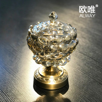 Ou Wei retro glass fruit plate lead free glass with lid fruit plate living room European candy plate bar decoration dried fruit plate