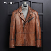 Spring and autumn thin mens leather fur coat suit collar leather jacket jacket for body oil wax sheep leather trend handsome