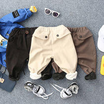 Winter childrens 3-color casual plus velvet trousers boys and girls baby gentleman casual pants warm pants
