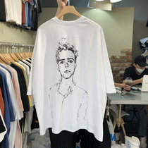 2020 Summer Male Short sleeves T-shirt trendsetters Red ANAN Korea East gate Sketch Printed Undershirt