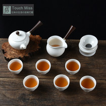Touch Miss white porcelain kung fu tea set thin Teal Cup bone porcelain white jade porcelain relief ice clear jade teapot