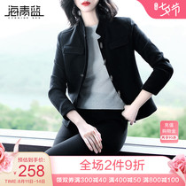 Sea blue 2021 spring new womens black fashion temperament long-sleeved slim all-match short jacket 05318