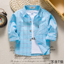 Ultra-thin spring boys shirt early summer square Plaid denim spring and summer long sleeve thin outer wear classic cute plaid