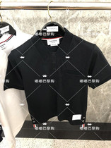 THOM BROWNE 19ss summer V collar short sleeve TB men and women fake collar embroidery pocket slim casual T-shirt