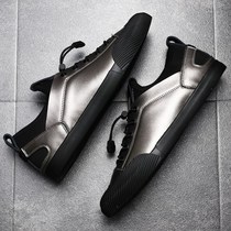 European station summer casual leather shoes mens Korean version of wild leather wear-resistant low-top fashion British trend casual board shoes