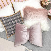Net red North European style velvet pillow light luxury sofa living room bedside backrest bed pillow bow cushion Princess