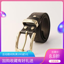 This year Italian vegetable tanning leather belt men and women Joker retro pin buckle head layer yellow cowhide belt 3 8cm