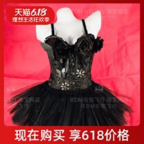 Halloween skinny black rose bow corset gown glowing dress rave tutu body shaping edm set