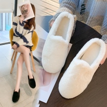 Mao Mao Mao Baotou half slippers Womens flat bottom wear 2021 autumn and winter Net red with velvet warm White Bean shoes tide