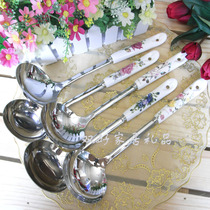 (Clearance) Bone China Stainless Steel Congee Spoon Korean Ceramic Stainless Steel Spoon