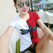 Europe and the United States tide brand 2022 spring new fashion contrast color short sleeve T-shirt women's Joker clothes cotton bottoming shirt