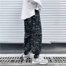 Fall Harbor Wind Chic Printed Straight Drum Pants Male Korean Version Trend 90% Loose 100 Hitch Ride-Hailing Bouquet Leggings Pants