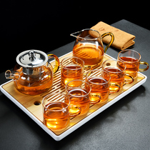 Old Wangge transparent glass thickened kung fu tea set set simple household teapot tea cup tea tray tea maker