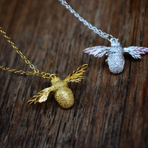 Designer original handmade sterling silver jewelry small animal three-dimensional bee 925 sterling silver necklace gold clavicle chain