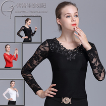 Modern dance clothes top new national standard dance ballroom dance square dance lace diamond long-sleeved dance clothes adult female dance clothes