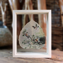 Melan Bamboo Chrysanthemum Flower Bird Painting Real Leaves Solid Wood Frame Swing Piece Book Room Veranda Bedroom Decoration Painting Chinese Style Chinese Wind