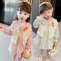 Girls floral dress autumn 2021 new childrens sweater vest children cute skirt two-piece baby