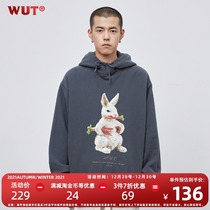 (WUT official store) sugar-free series oil painting rabbit print sweater men and women couples 450g plus velvet hoodie