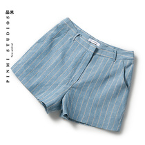 Pint Striped Linen Shorts Women Casual Straight Drum Pants Summer Cotton Linen Slim Fit Slim Fit Pants Slim Fit Slim Fit Slim Fit