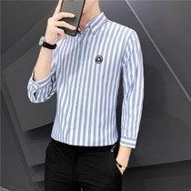 Shirt Mens Korean version loose minimalist Striped Spring Dress Jacket Summer Tide Card Thin summer 70% Short sleeves Inch Clothing
