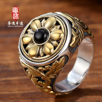 LRER extravagance 925 silver Tang grass rotating ring male hipster retro personality tremble tone quit food finger ring silver ring jewelry