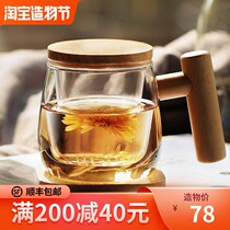 High borosilicate heat-resistant micro-insulation glass cup Tea water separation Home office teacup Japanese-style transparent cup with lid