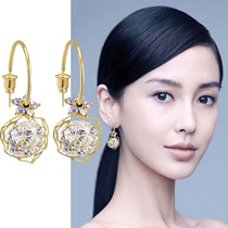 925 silver needle hollowed-out rose flower Water drill elegant retro light and luxurious earrings Earrings Earrings Temperament Adolescent