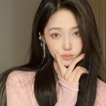 High-quality bow zircon tassel ear clips without ear holes summer light luxury niche design high-end ear bone clip earrings