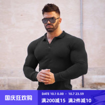 Muscle captain fitness long sleeve sports T-shirt tights male brothers leisure stretch quick-drying polo shirt training suit
