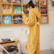 Sleepwear Woman Spring Autumn Winter Style Coral Suede Cute Conjoined Thickened Flannel Student Cartoon Cartoon Home Clothing