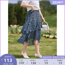 MSShe big code womens dress 2022 new summer clothes high waist cake lotus leaf swing long and snow-spun half-body dress