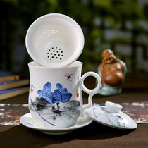 Hand painted green porcelain tea cup Jingdezhen ceramic with cover personal office meeting tea cup boss water glass gift