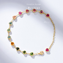 Blue Bestser(Rainbow)18K rose gold inlaid tourmaline gradient Gemstone Bracelet Female Personality