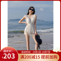 Swimsuit female summer fairy air 2021 new small chest gathering hot spring Siamese belly thin sexy Seaside swimsuit