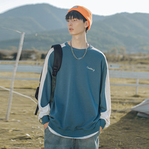 Splice Contrast Pullover Mens Round Neck Leisure Tide Brand Loose Joker Couple Clothes Spring and Autumn Coats