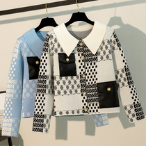 Small fragrant wind knitted cardigan jacket loose foreign style patch short long sleeve shawl outside wear spring sweater women