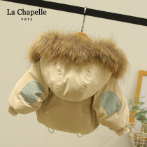 Lashabel baby feather jacket two sides wearing baby winter dress new boy and girl feather jacket real collar child